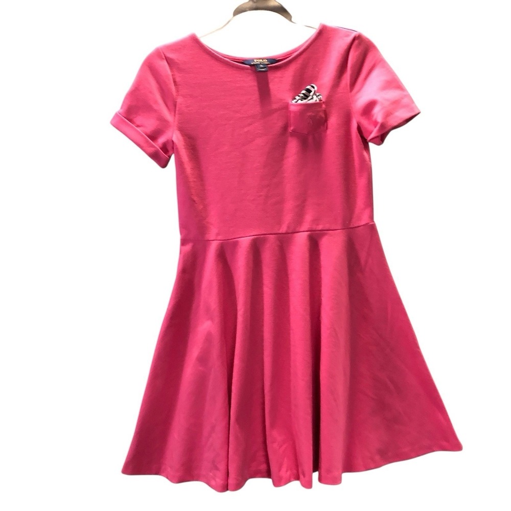 POLO RALPH LAUREN Dress Girls Pleated A-Line Stretchy - Sz XL Pink Fushia Preppy